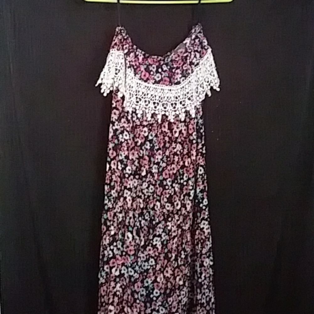 Floral full length strapless dress